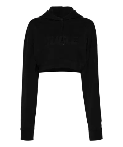 Mugler Logo-raised Cropped Hoodie In Black