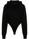 Mugler Cotton Hooded Bodysuit In Black
