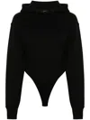 Mugler Cotton Hooded Bodysuit In Black