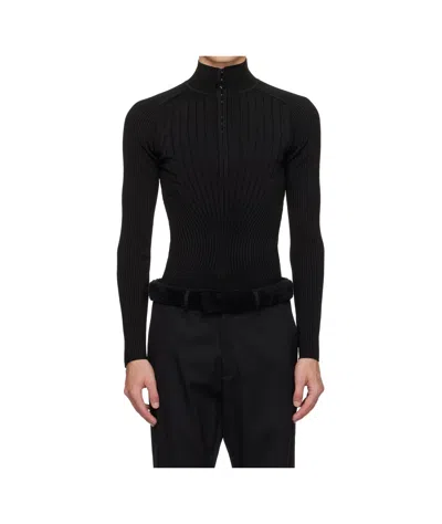 Mugler Hook-and-eye Ribbed T-shirt In Black