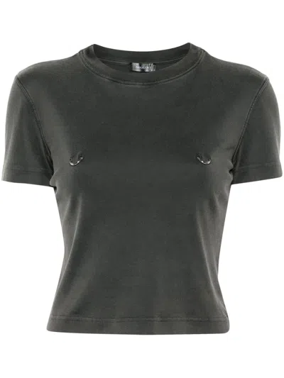 Mugler Hoop Detailing Cropped T-shirt In Grey