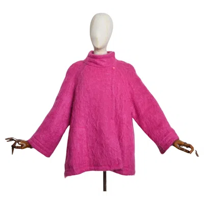 Pre-owned Mugler Hot Pink Fuzzy Mohair Thierry  Fuzzy Mohair Pure Wool Oversized Swing Coat