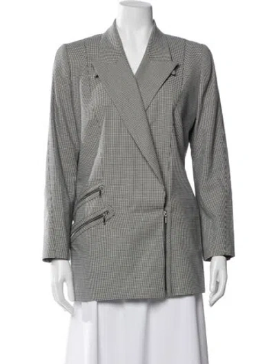Pre-owned Mugler Houndstooth Print Blazer In White