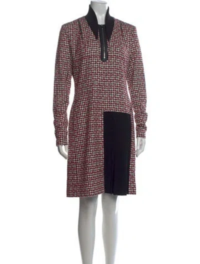 Pre-owned Mugler Houndstooth Print Knee-length Dress In Red