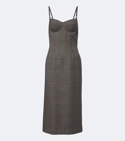Mugler Houndstooth Wool Midi Dress In Brown