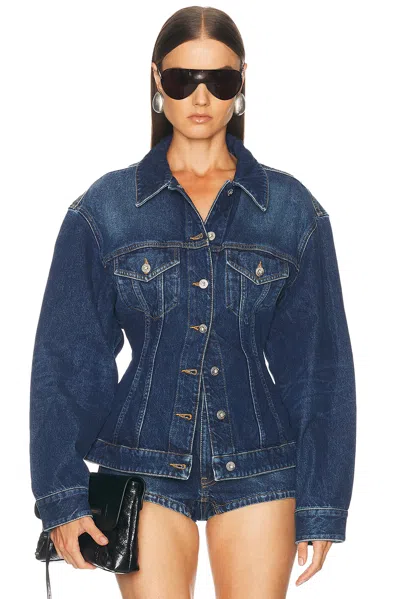 Mugler Hourglass Denim Jacket In Brushed Blue Washed