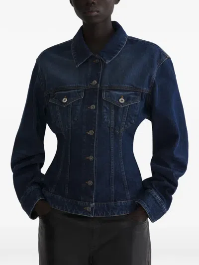Mugler Hourglass Round Denim Jacket In Blue