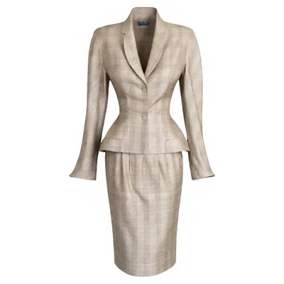 Pre-owned Mugler Iconic Runway Thierry  Ss 1996 Silk Suit Blazer Skirt Karen Mulder In Brown