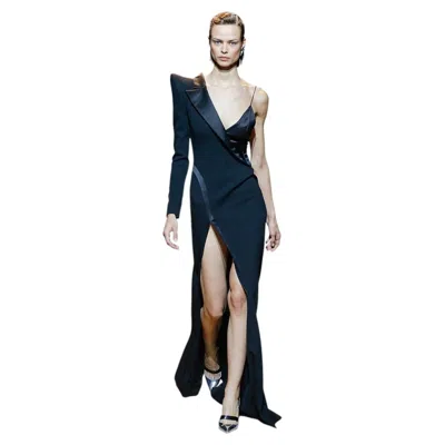 Pre-owned Mugler Iconic Sleek & Chic Tux Dress Gown Wow! Nwt! In Black