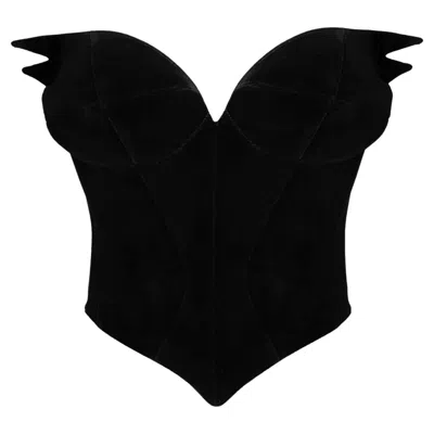 Pre-owned Mugler Iconic Thierry  Black Velvet Bustier Top Dramatic Winged Corset