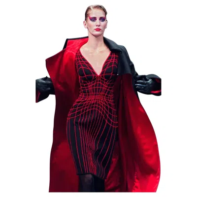Pre-owned Mugler Iconic Thierry  Couture Spider Dress Fw 2001 Rare Museum Worthy Black Red