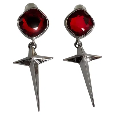 Pre-owned Mugler Iconic Thierry  Earrings Rare Fw 1992 Red Star Glamour