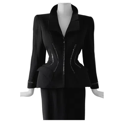Pre-owned Mugler Iconic Thierry  Fw 1998 Crystal Jacket Ensemble Famous Helmut Newton In Black