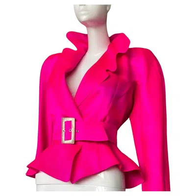 Pre-owned Mugler Iconic Thierry  Ss 1988 Été Africain Hot Pink Silk Blouse