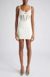 Mugler Illusion Inset Corset Waist Minidress In Ivory/ivory