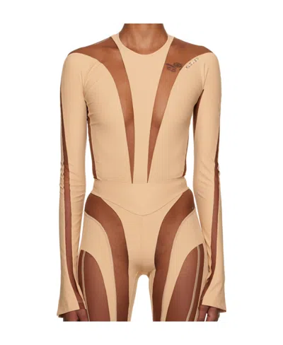 Mugler Illusion Jumpsuit In Nude