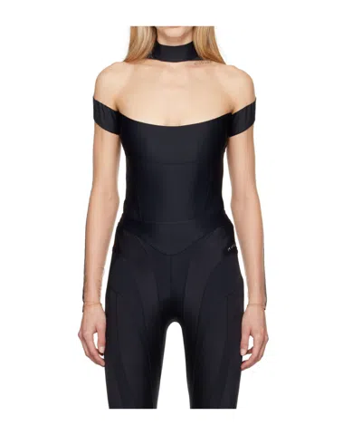 Mugler Black & Beige Illusion Neckline Bodysuit In B99n1 Black/nude01