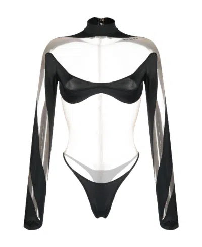 Mugler Illusion Panelled Bodysuit In White