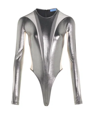 Mugler Illusion Shaping Bodysuit In Gray