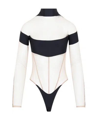 Mugler Illusion Sheer-panel Bodysuit In Black