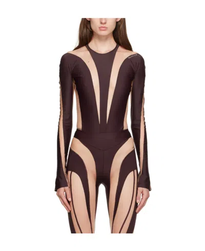 Mugler Illusion Sheer-panelled Bodysuit In Black