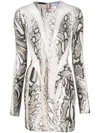 Mugler Snake-print Sheer-panelled Minidress In Neutrals