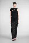 Mugler Draped Sheer Mesh Gown In Black