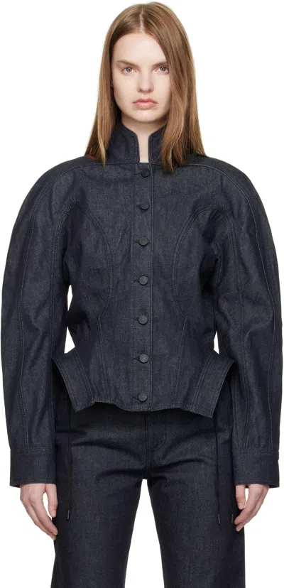 MUGLER INDIGO SCULPTURAL DENIM JACKET