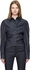 Mugler Indigo Wrapped Chambray Shirt In Gray