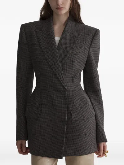 Mugler Ink And Taupe Check Stockman Jacket In Multi