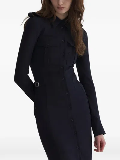 Mugler Ink Military Shirt Dress In Blue