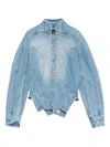 Mugler Tailored Jacket With Cinched Waist And Structured Shoulders In Blue