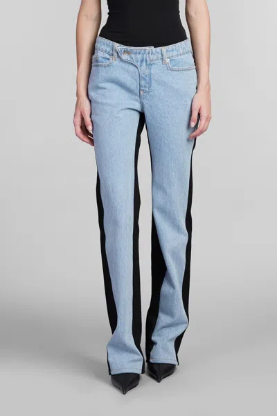 Mugler Bicolor Straight Leg Jeans With Two In Blue