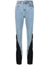 Mugler Spiral Two-tone Panelled Skinny Jeans - Blue - 6 In Medium Blue / Black