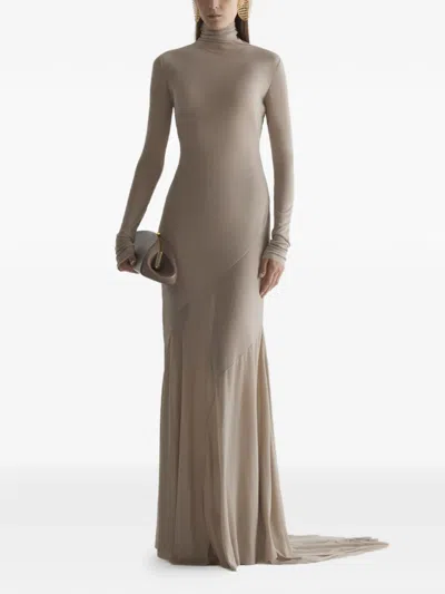 Mugler Jersey Gown Dress In Neutral