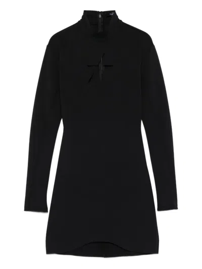 Mugler Keyhole-neck Long-sleeve Dress In Black