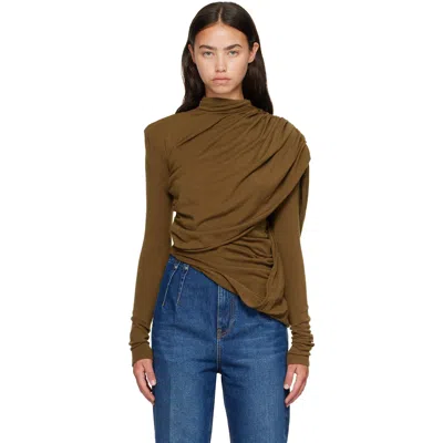 Mugler Khaki Cascade Sleeves Top In Green