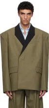 Mugler Khaki Contrasted Collar Tailored Blazer In Green