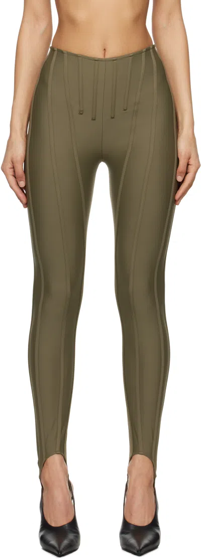 MUGLER KHAKI CORSETED LEGGINGS