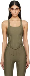 Mugler Khaki Corseted Tank Top In 5047 Kaki
