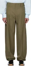 Mugler Khaki Pleated Wide Leg Trousers In 5047