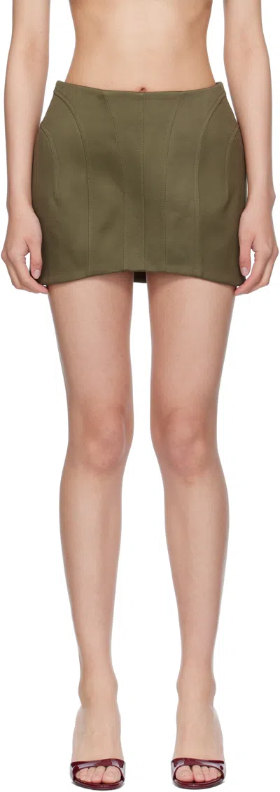Mugler Khaki Tailored Miniskirt In Green