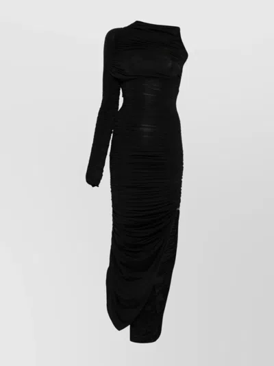MUGLER KNEE LENGTH DRAPED ONE-SHOULDER DRESS