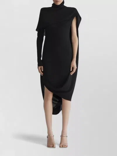 Mugler Asymmetric Overlay Midi Dress With Thigh Slit In Black