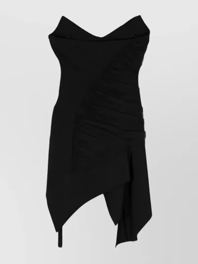 Mugler Knee Length Dress With Asymmetric Hem In Black