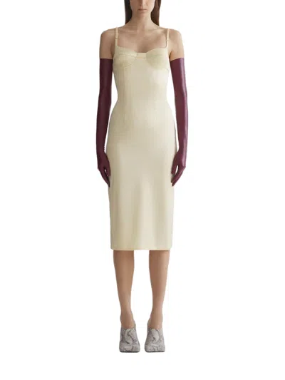 Mugler Knee-length Dress With Light Yellow Ribbed Bodice In Neutral