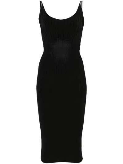 Mugler Sleeveless Knitted Midi Dress In Black