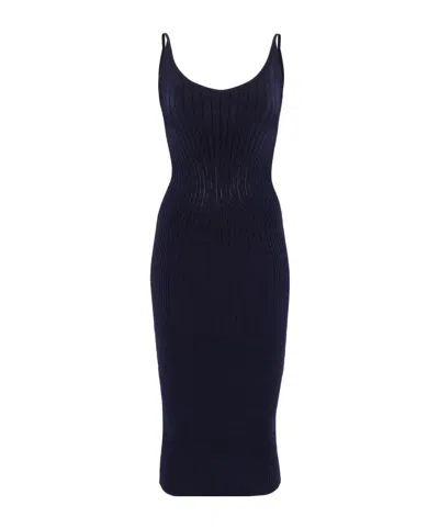 Mugler Sculpting Knit Dress In Blue