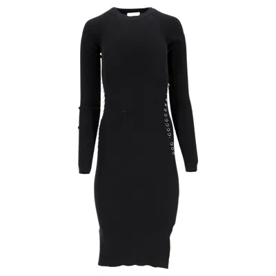 Mugler Knitted Piercing Detail Midi Dress In Black Viscose