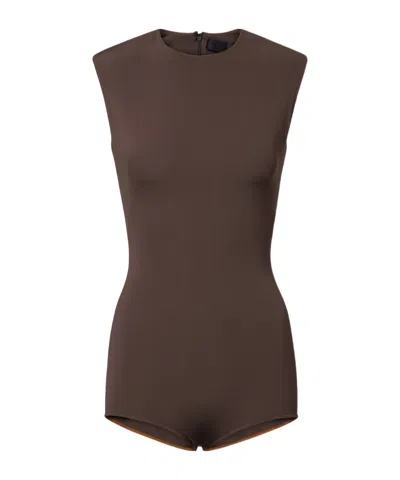 Mugler Knitted Sleeveless Bodysuit In Brown